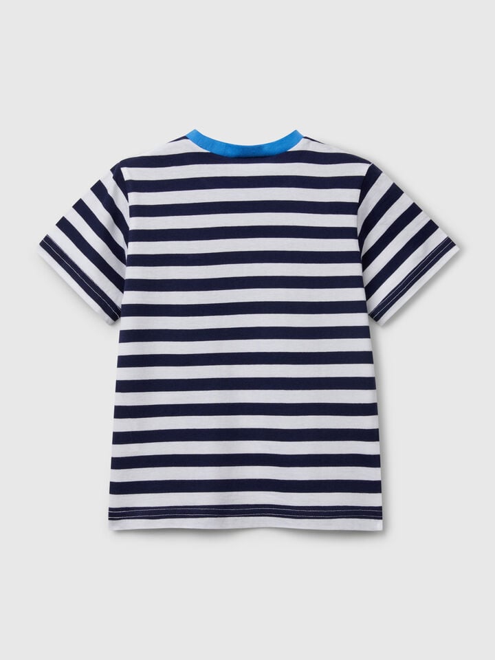 Benetton 100% Cotton Striped T-shirt Dark Blue