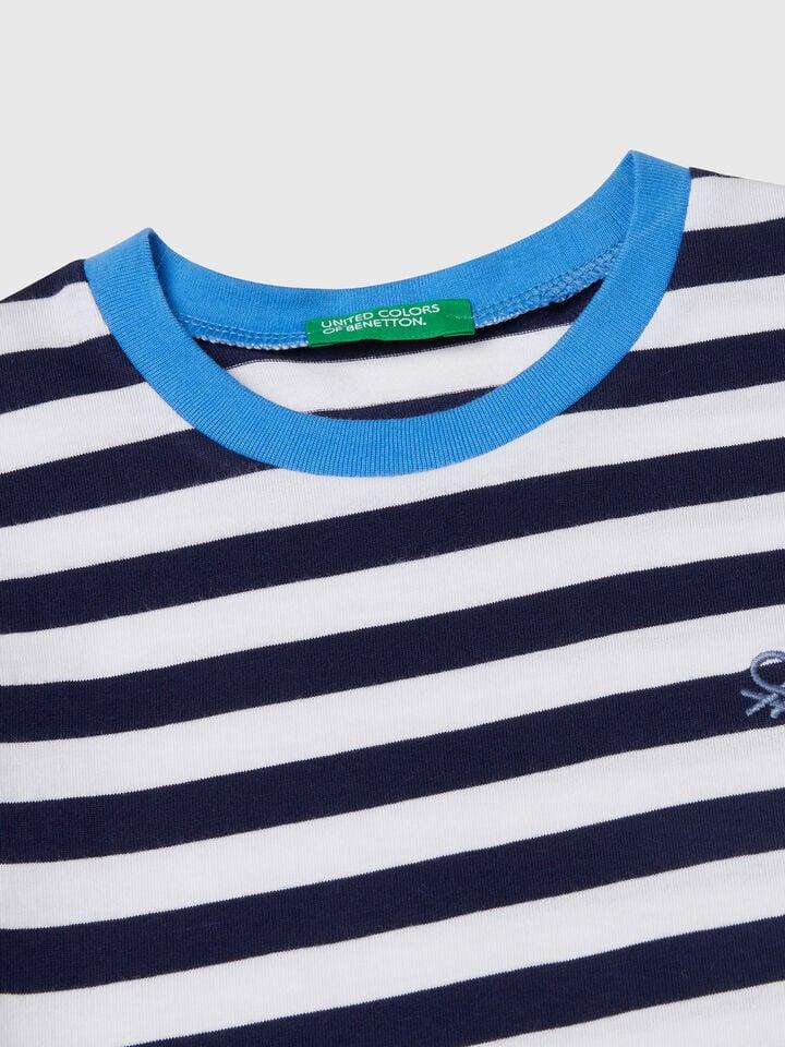 Benetton 100% Cotton Striped T-shirt Dark Blue