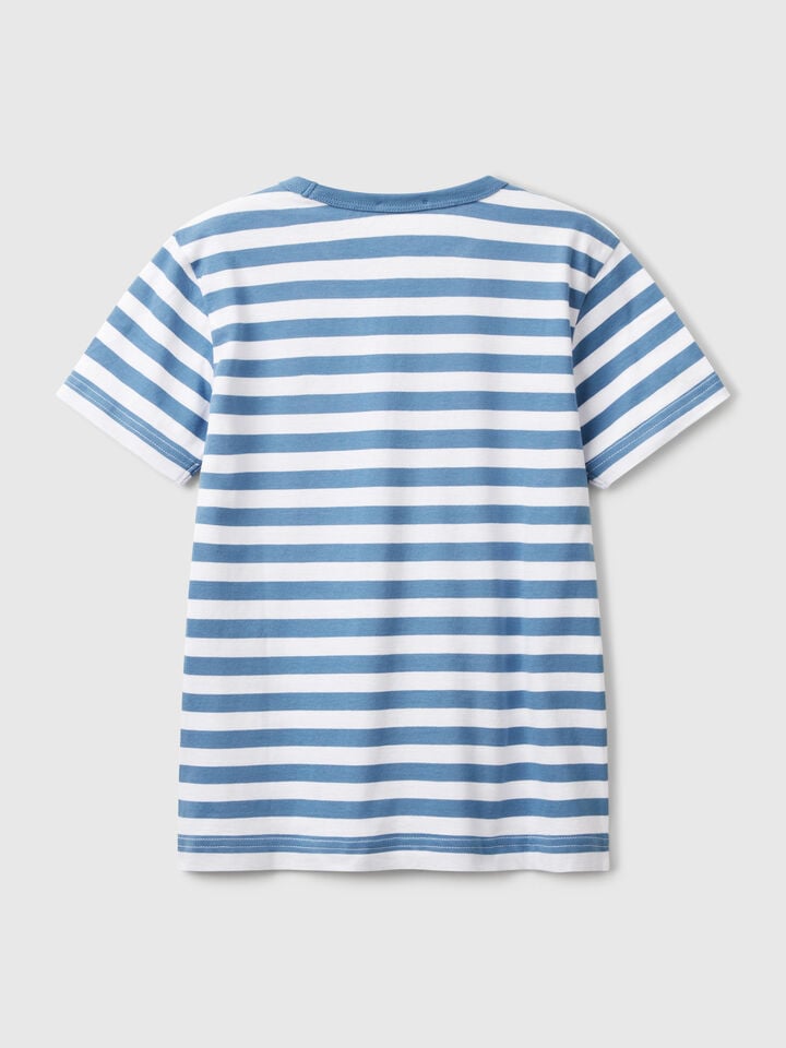 Benetton 100% Cotton Striped T-shirt Light Blue