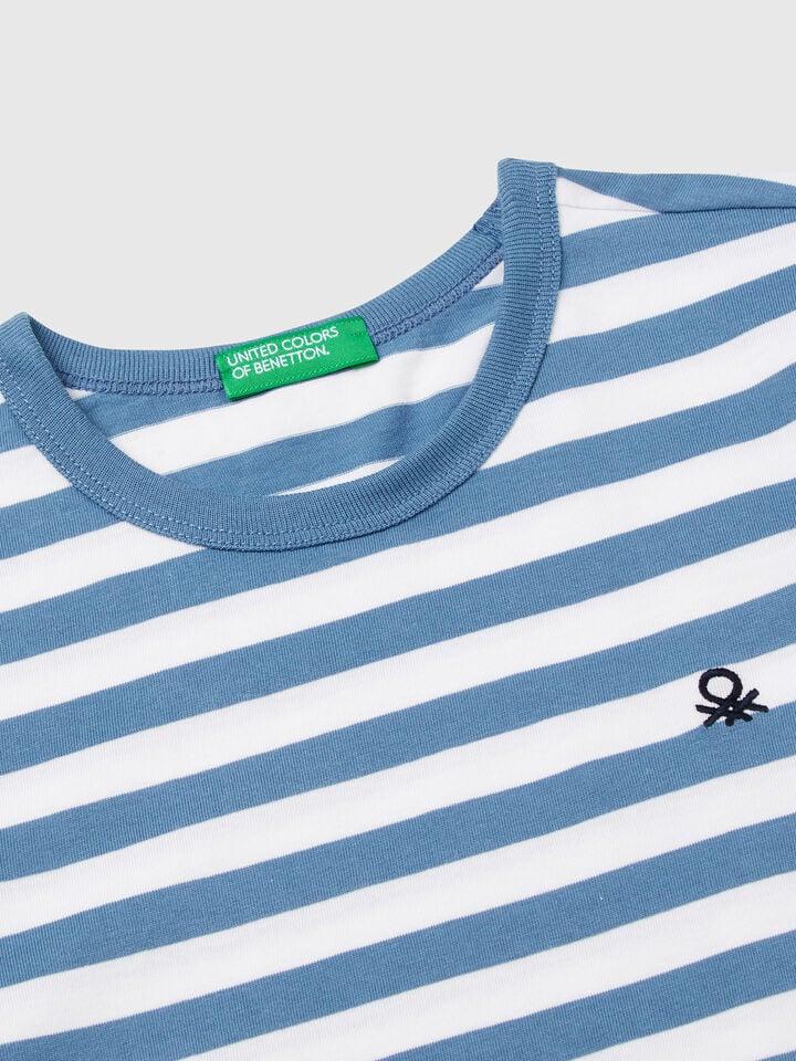 Benetton 100% Cotton Striped T-shirt Light Blue