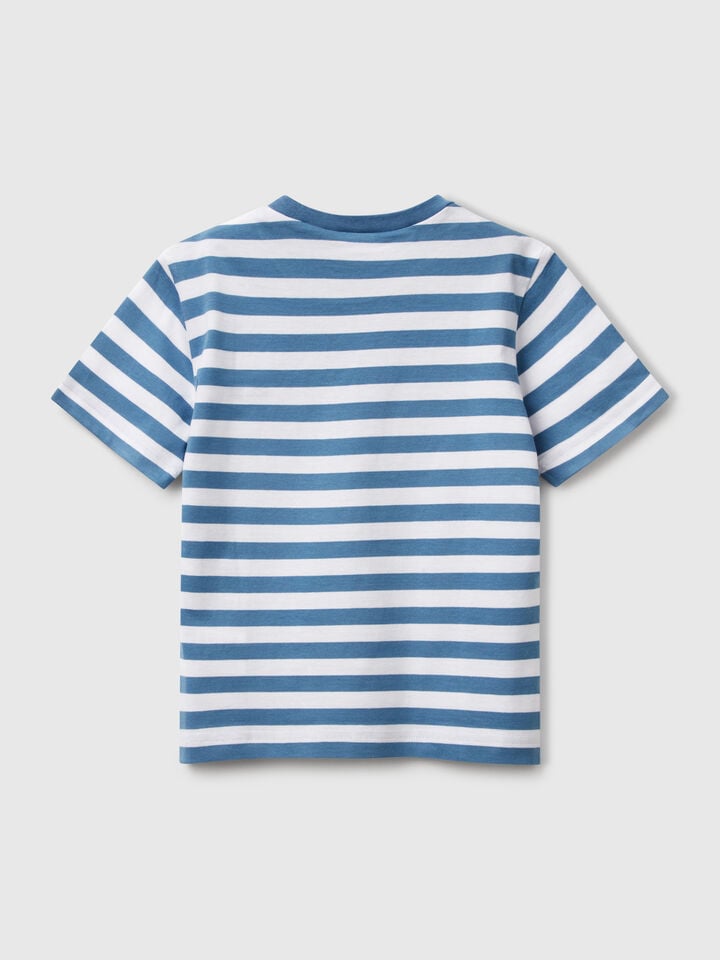 Benetton 100% Cotton Striped T-shirt Light Blue