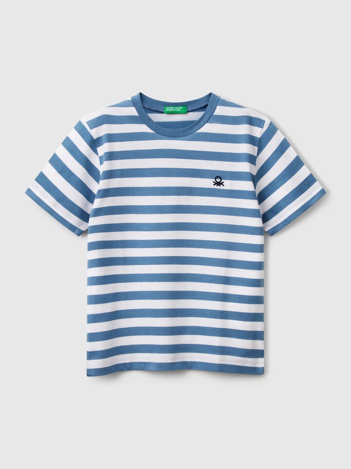 Benetton 100% Cotton Striped T-shirt Light Blue