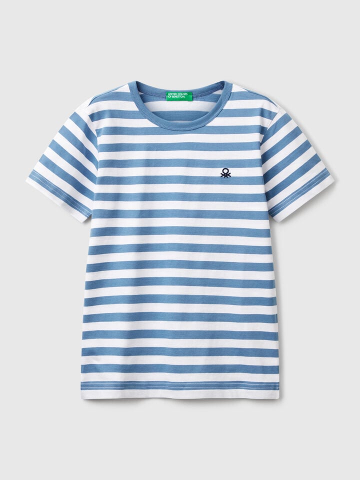 benetton 100% cotton striped t-shirt Light Blue