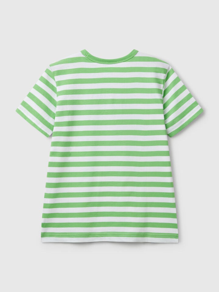 Benetton 100% Cotton Striped T-shirt Light Green