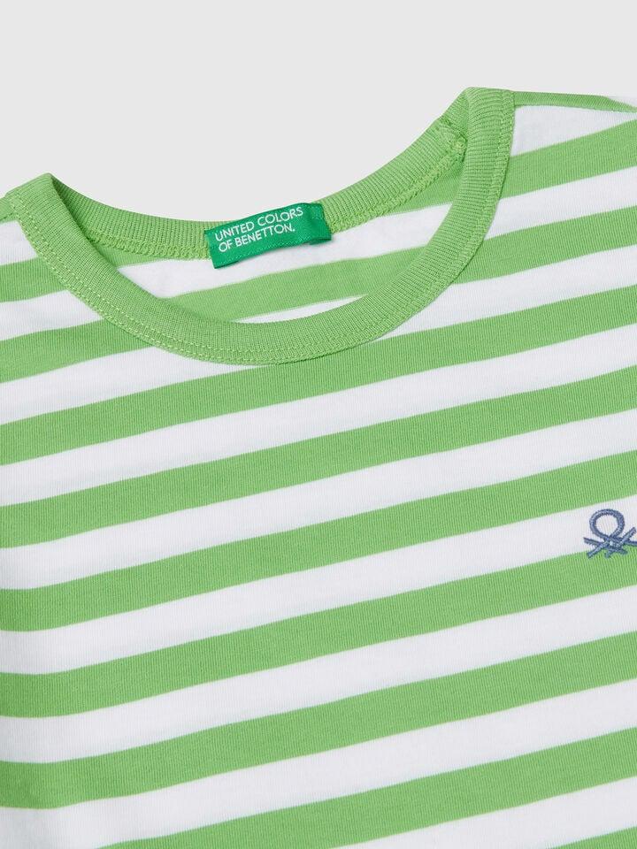 Benetton 100% Cotton Striped T-shirt Light Green