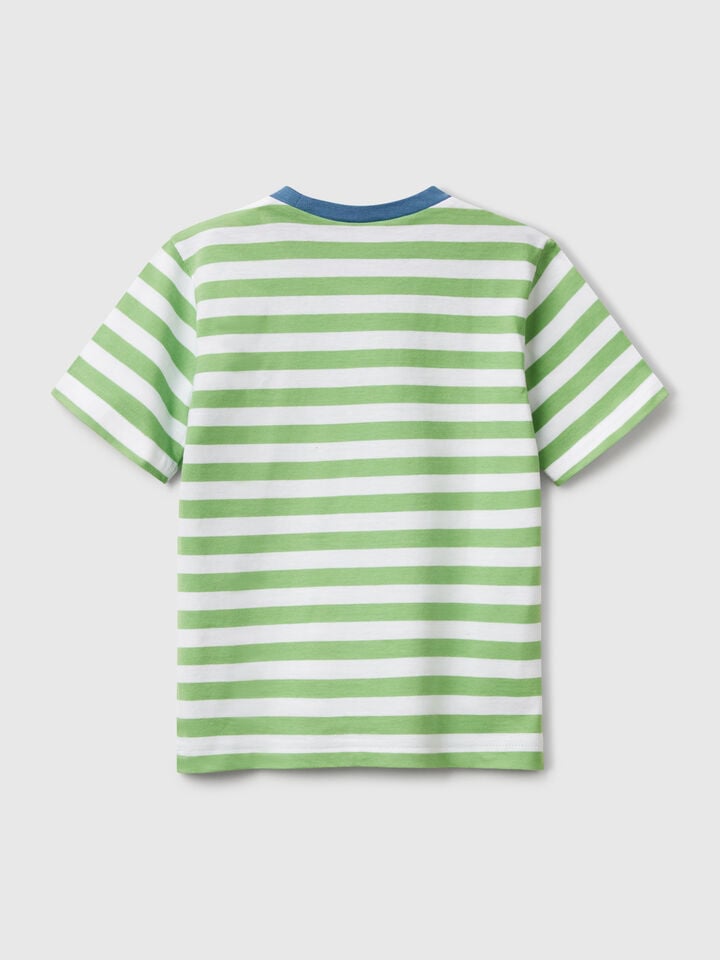 Benetton 100% Cotton Striped T-shirt Light Green