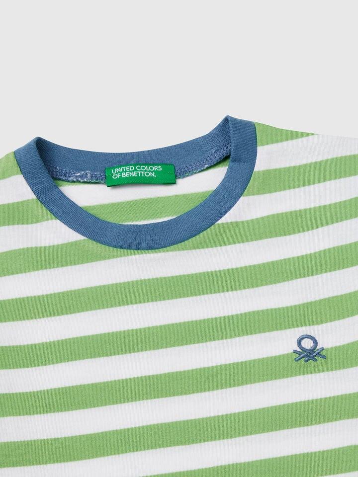 Benetton 100% Cotton Striped T-shirt Light Green