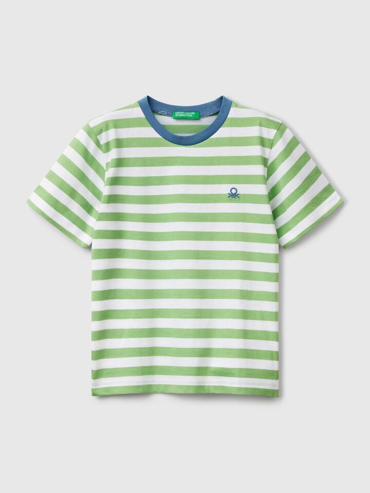 benetton 100% cotton striped t-shirt Light Green