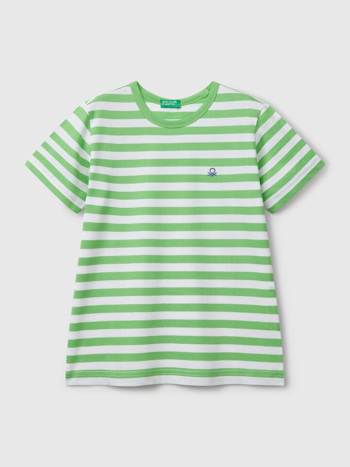 benetton 100% cotton striped t-shirt Light Green