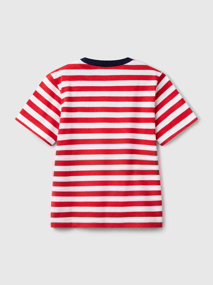 Benetton 100% Cotton Striped T-shirt Red