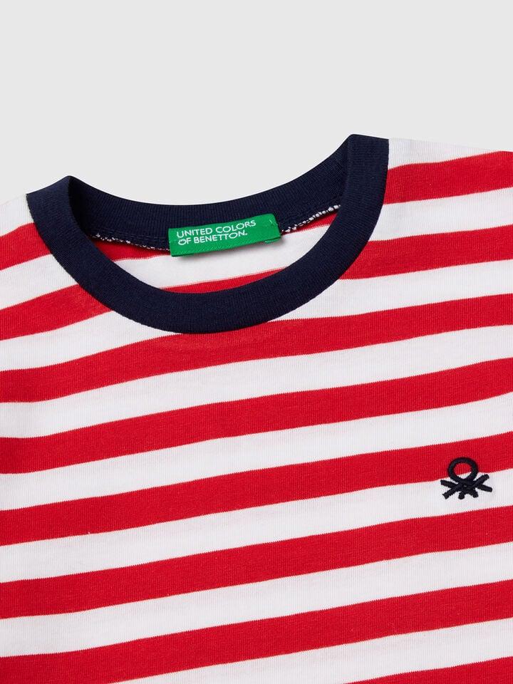 Benetton 100% Cotton Striped T-shirt Red