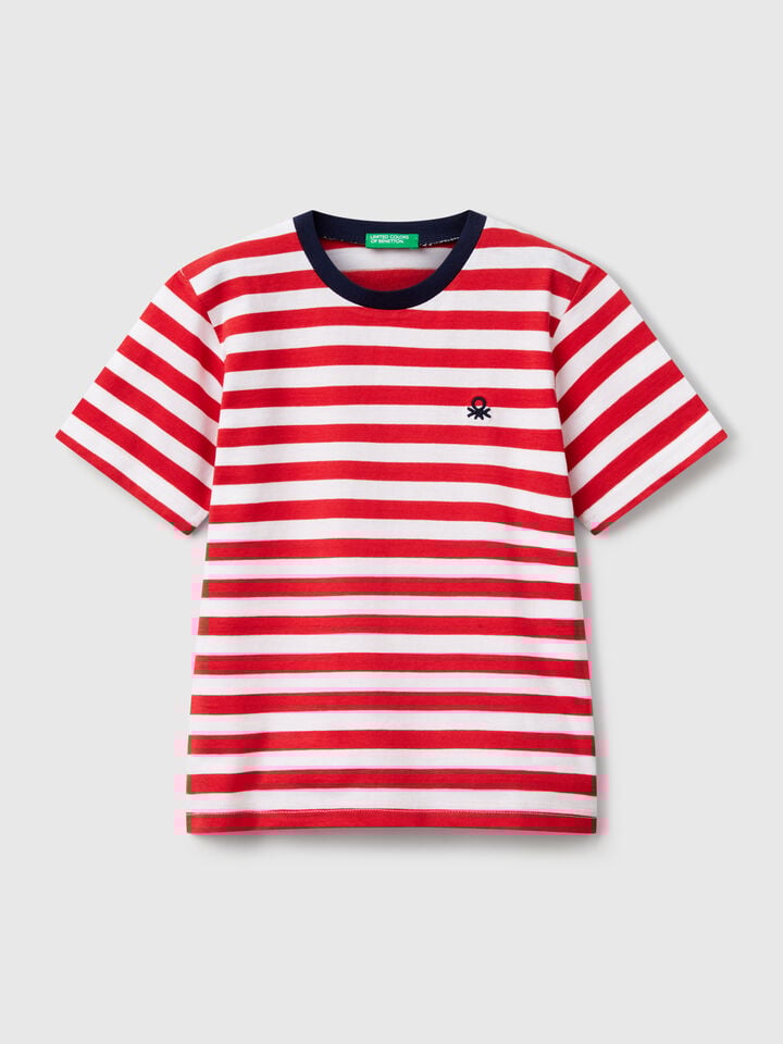 Benetton 100% Cotton Striped T-shirt Red
