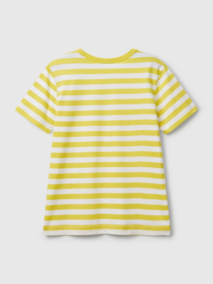 Benetton 100% Cotton Striped T-shirt Yellow