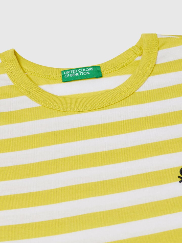 Benetton 100% Cotton Striped T-shirt Yellow