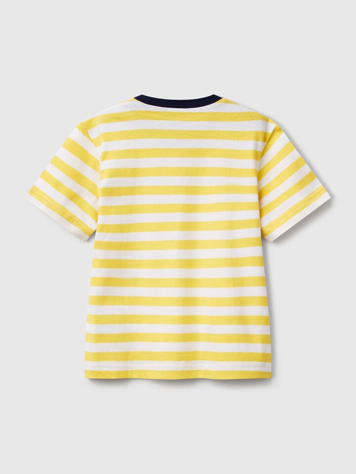 Benetton 100% Cotton Striped T-shirt Yellow