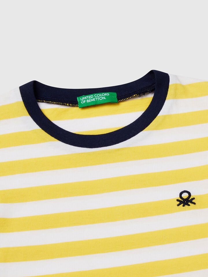 Benetton 100% Cotton Striped T-shirt Yellow