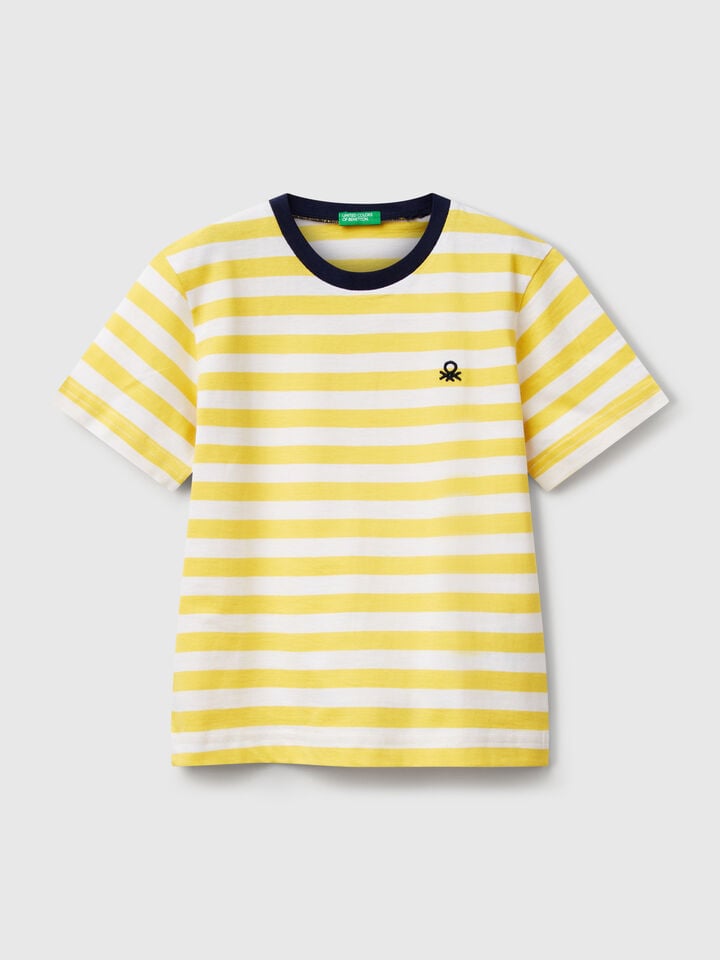Benetton 100% Cotton Striped T-shirt Yellow