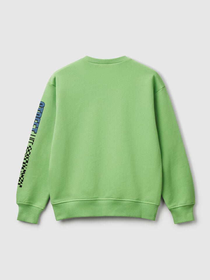 Benetton 100% Cotton Sweatshirt With Print Green