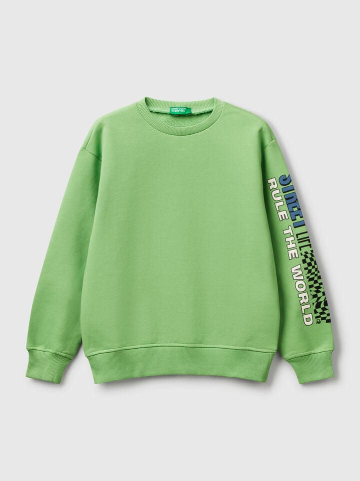 benetton 100% cotton sweatshirt with print Green