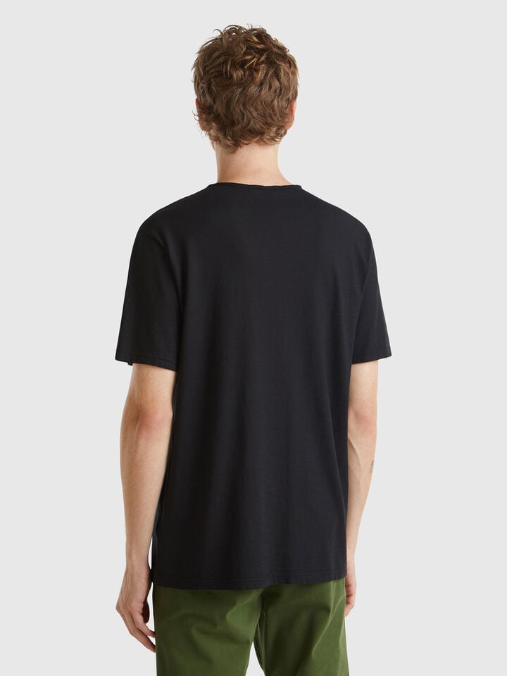 Benetton 100% Cotton T-shirt With V-neck Black