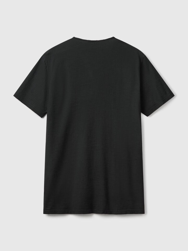 Benetton 100% Cotton T-shirt With V-neck Black