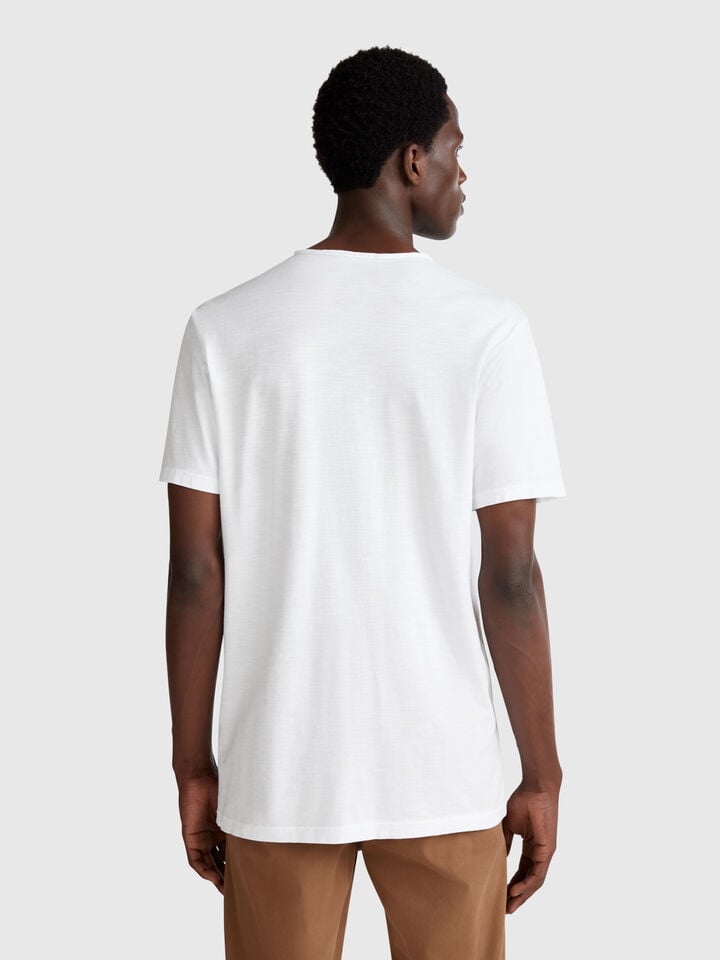 Benetton 100% Cotton T-shirt With V-neck White