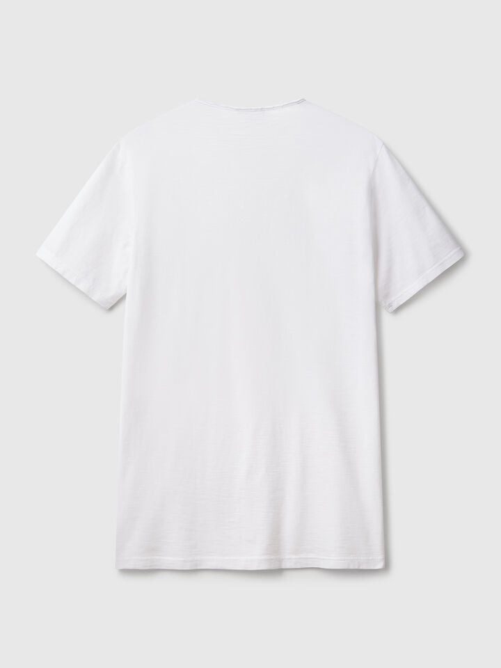 Benetton 100% Cotton T-shirt With V-neck White