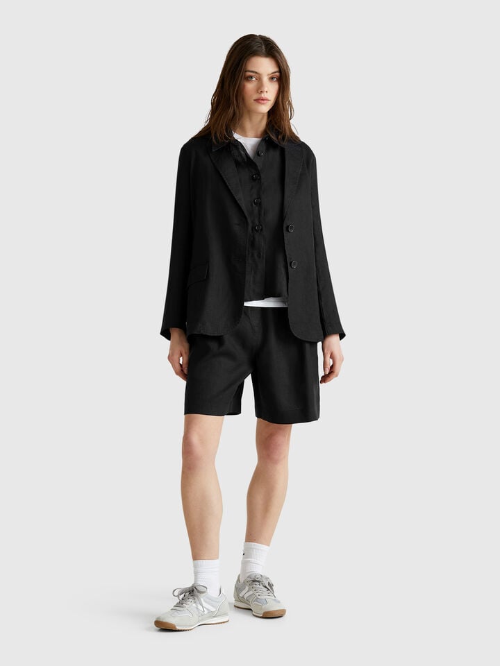 Benetton 100% Linen Bermudas Black