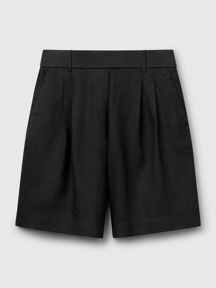 Benetton 100% Linen Bermudas Black