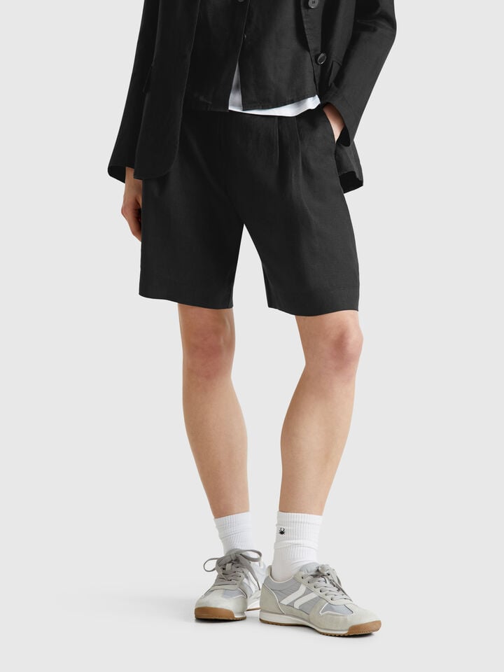 benetton 100% linen bermudas Black