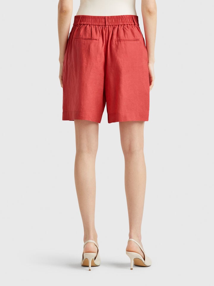Benetton 100% Linen Bermudas Brick Red