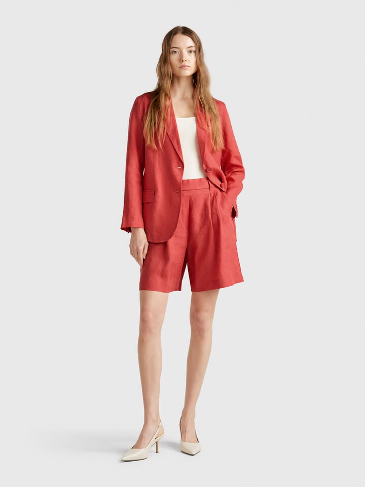 Benetton 100% Linen Bermudas Brick Red