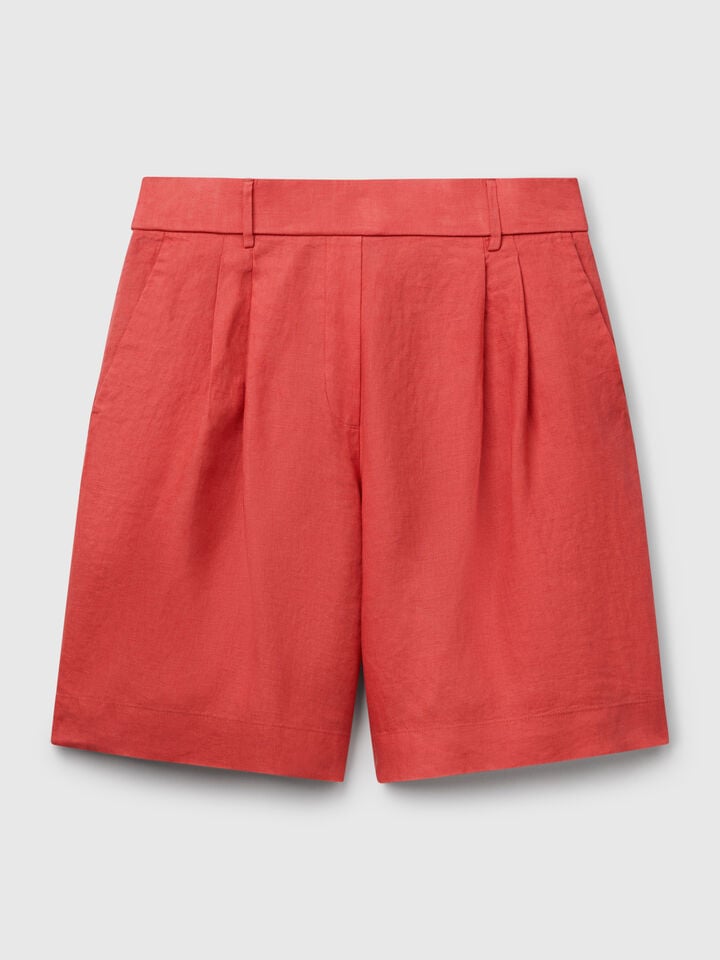 Benetton 100% Linen Bermudas Brick Red