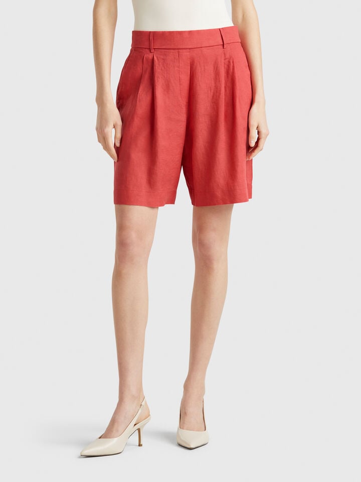 benetton 100% linen bermudas Brick Red