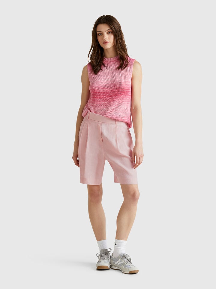 Benetton 100% Linen Bermudas Soft Pink