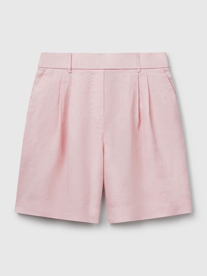Benetton 100% Linen Bermudas Soft Pink