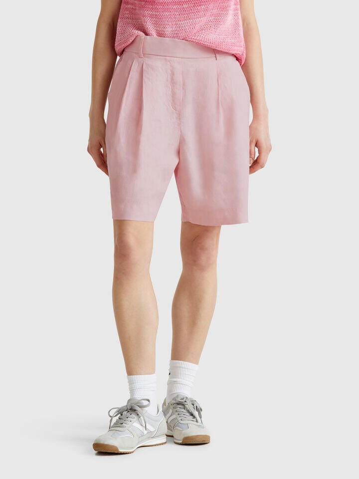benetton 100% linen bermudas Soft Pink