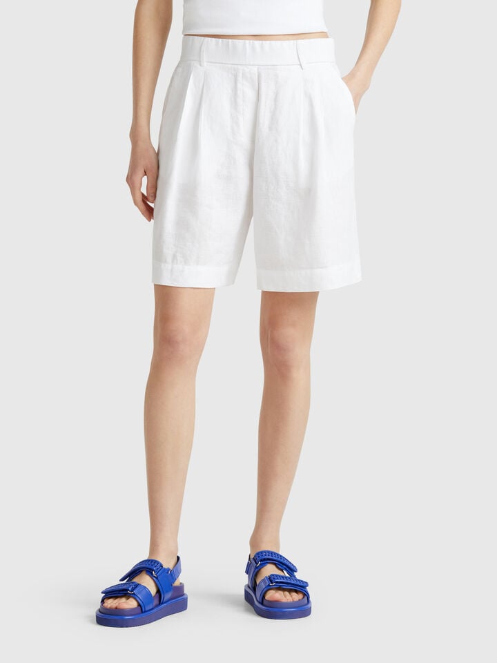 benetton 100% linen bermudas White