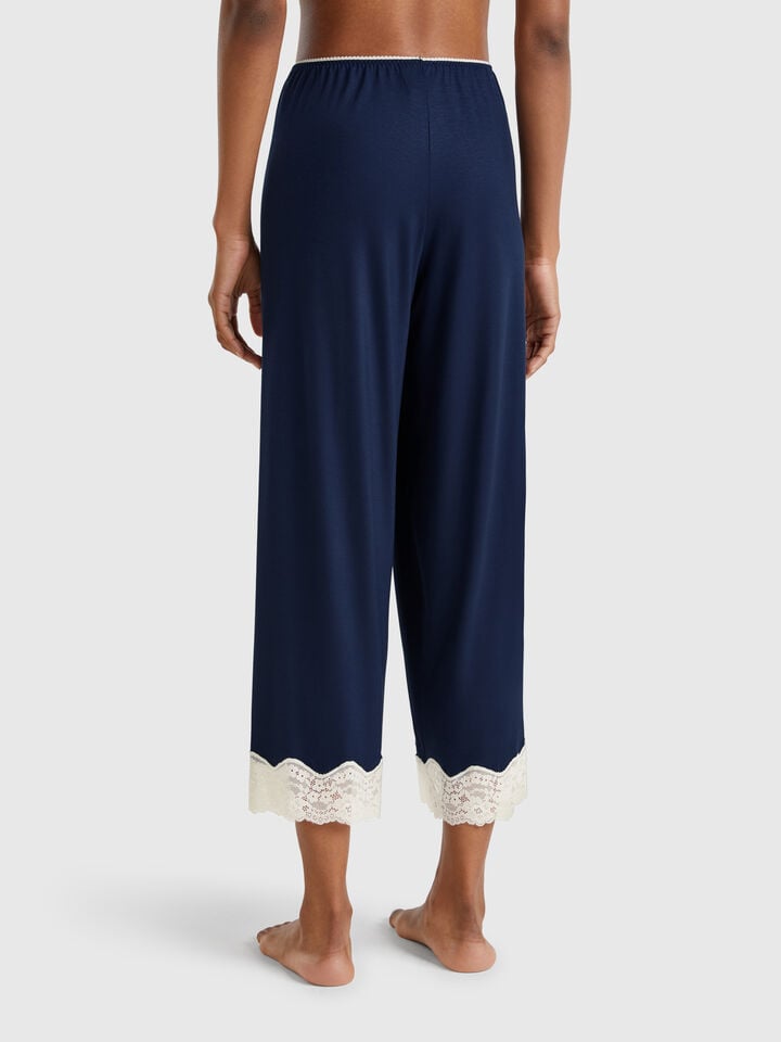 Benetton 3/4 Trousers With Lace Details Dark Blue