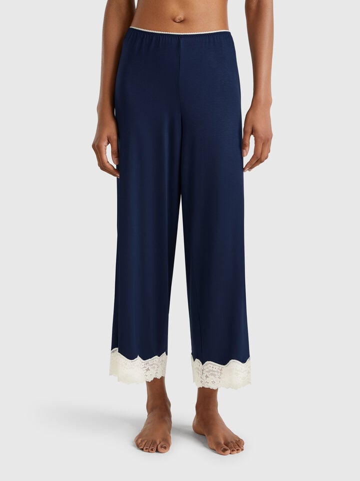 benetton 3/4 trousers with lace details Dark Blue