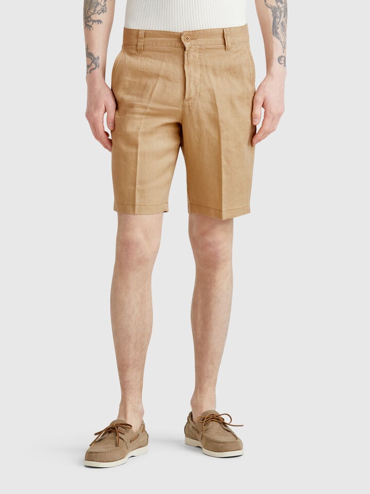 benetton Bermudas in pure linen Beige