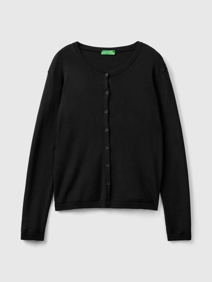 Benetton Black 100% Cotton Cardigan Black