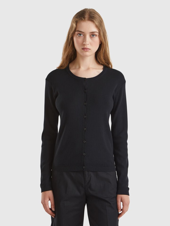benetton Black 100% cotton cardigan Black