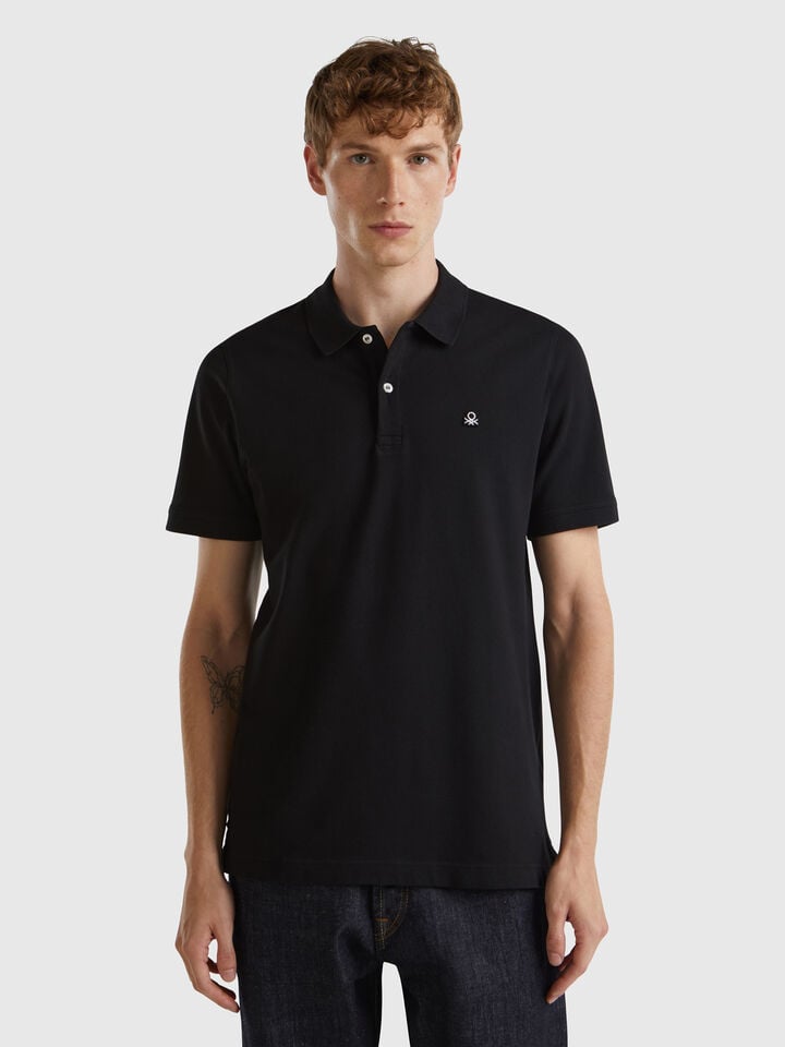 benetton Black slim fit polo Black