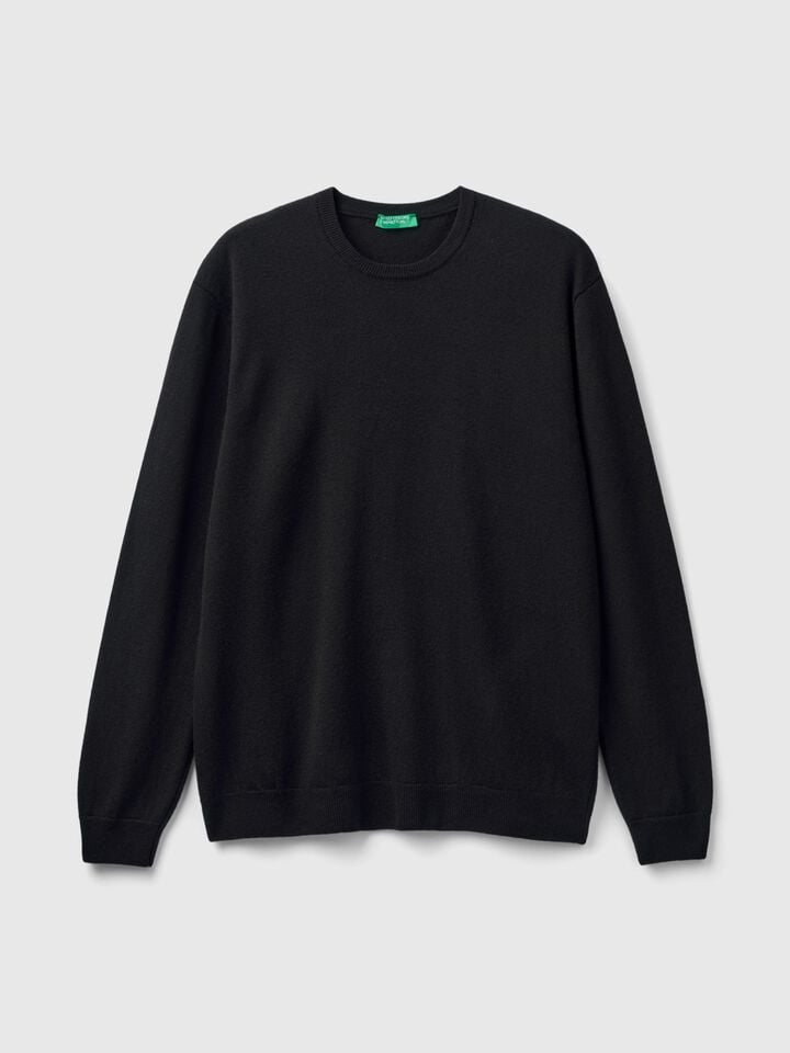 Benetton Black Sweater In Pure Merino Wool Black