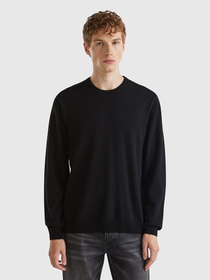 benetton Black sweater in pure Merino wool Black