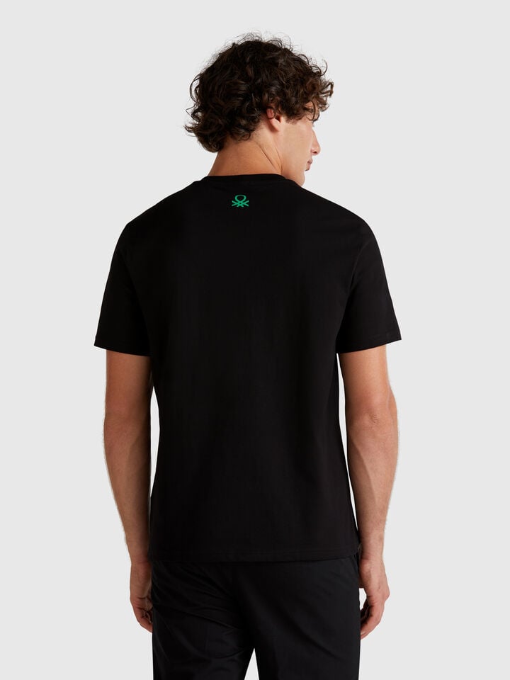 Benetton Black T-shirt With Graphic Black
