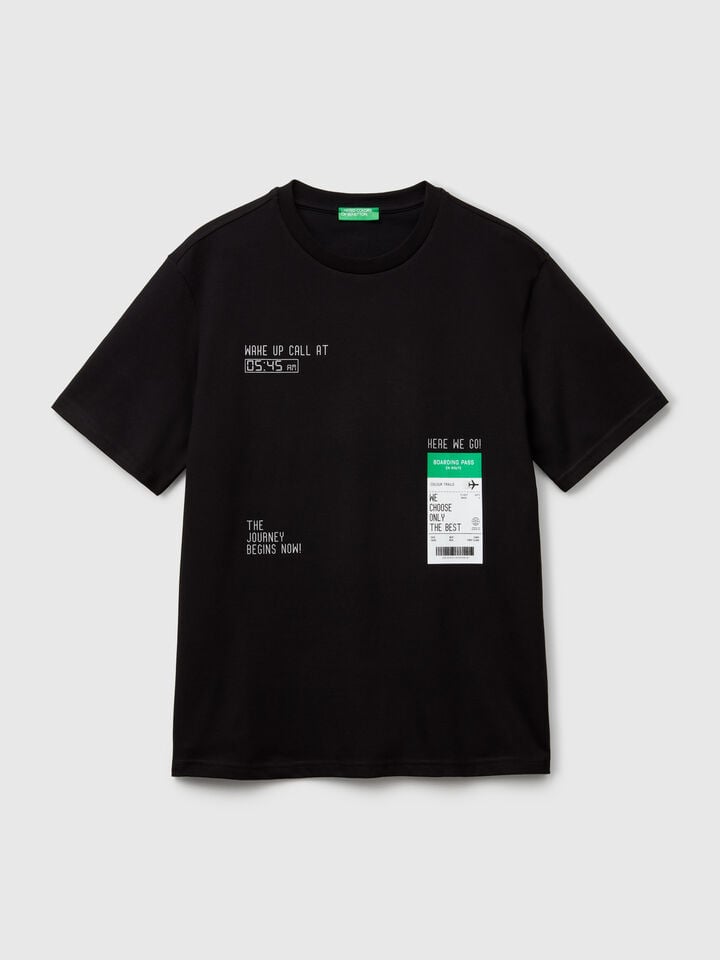 Benetton Black T-shirt With Graphic Black