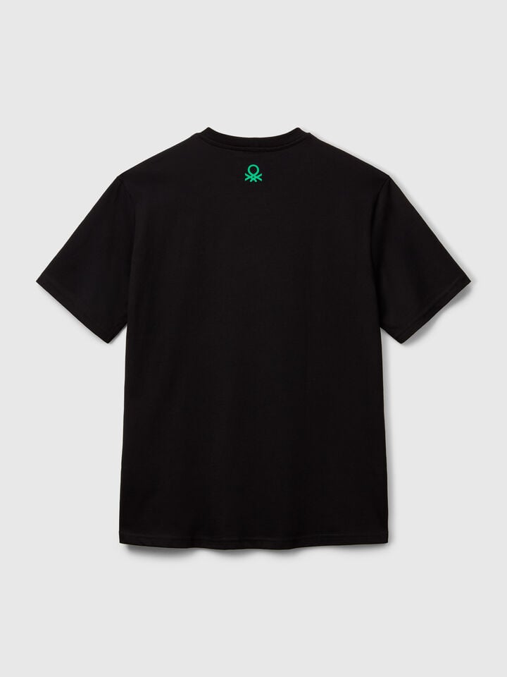 Benetton Black T-shirt With Graphic Black