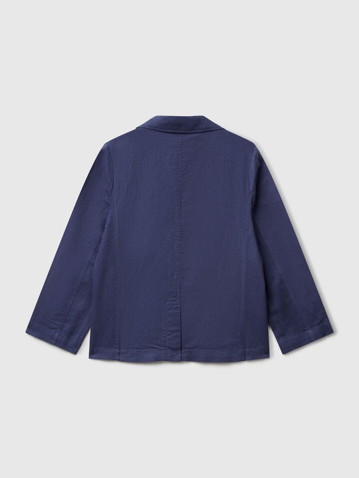 Benetton Blazer In Linen Blend Air Force Blue